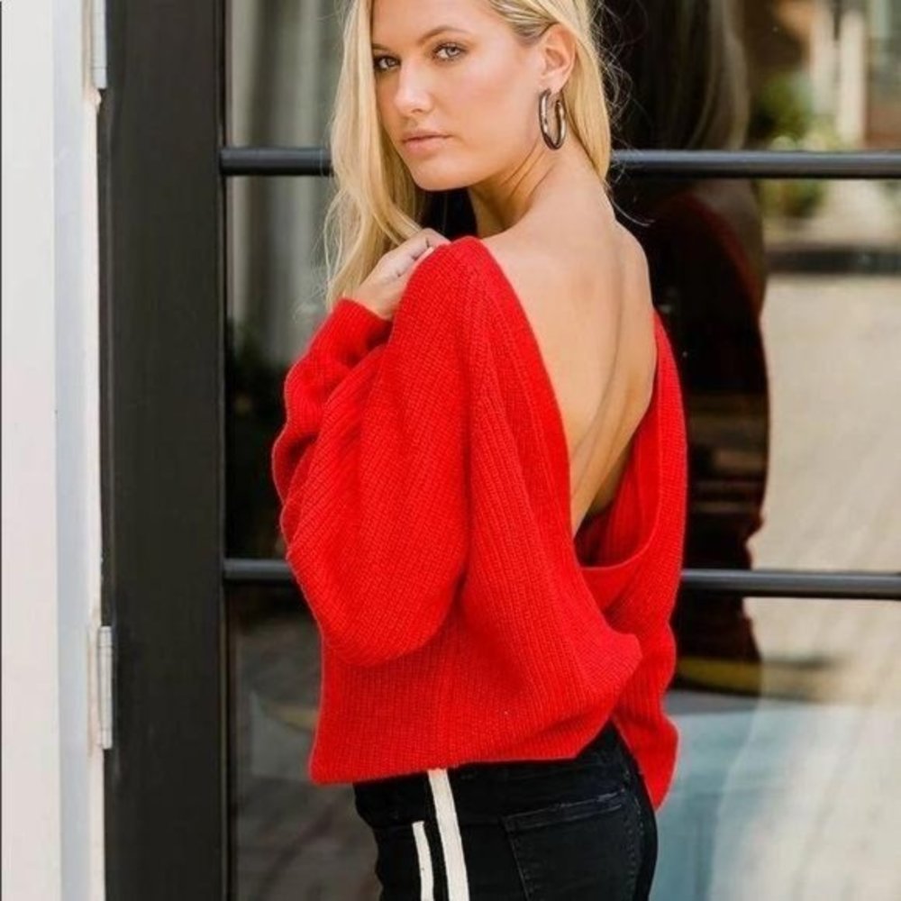 ASTR THE LABEL SERENA SWEATER - CHERRY RED NWT